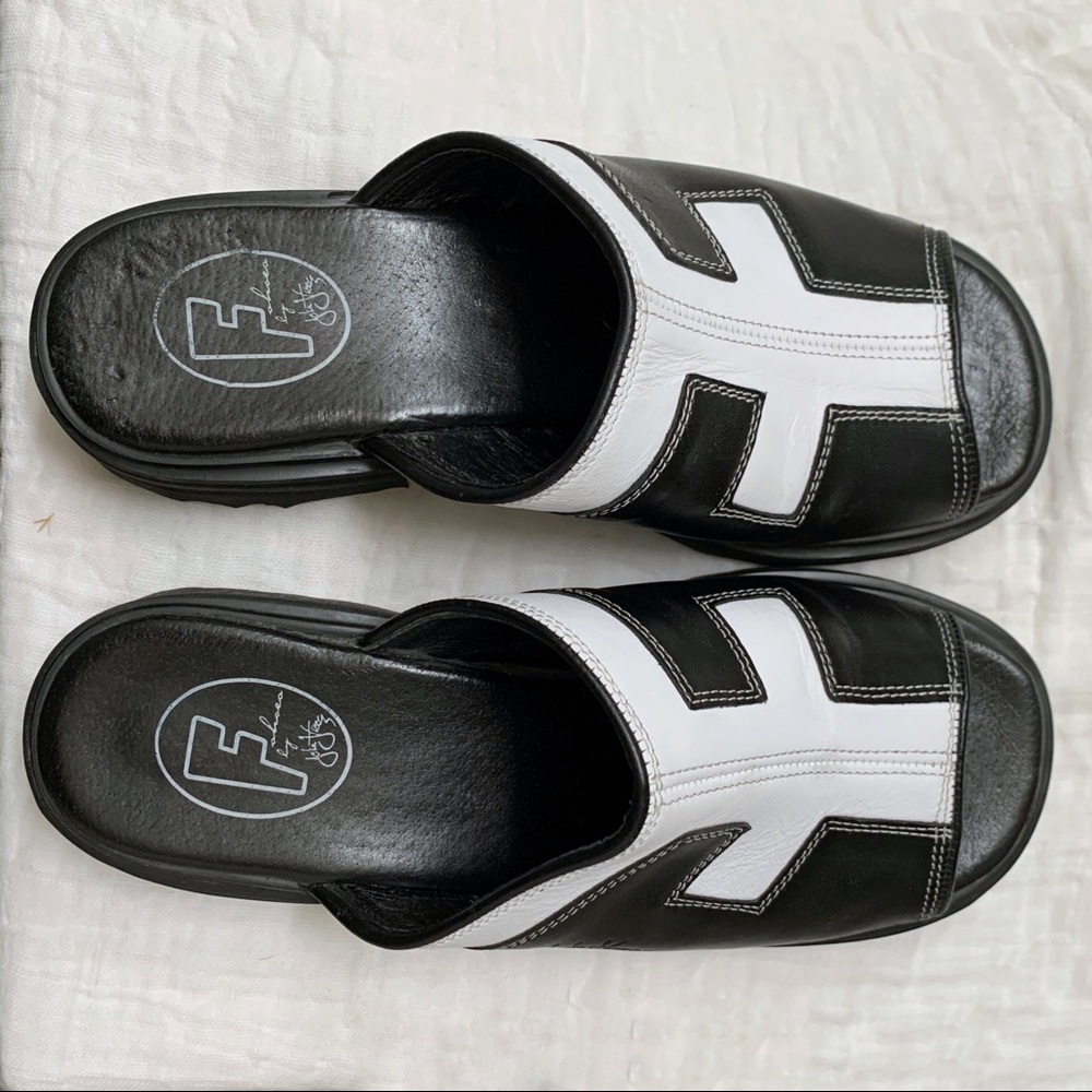 John Fluevog black and white slides